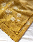 Yellow Pure Chanda Silk Applique Work Designer Saree