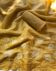 Yellow Pure Chanda Silk Applique Work Designer Saree