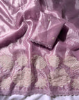 Lavender Pure Oris Silk Applique Work Designer Saree