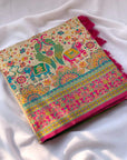 Pashmina Silk Darbari Saree with Meenakari Zari Woven Border Traditional Pallu with Tassels