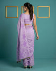 Lavender Soft Muga Cotton Saree with Resham Weaving Butties & Floral Pencil Art Pallu