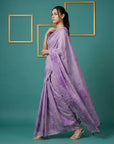 Lavender Soft Muga Cotton Saree with Resham Weaving Butties & Floral Pencil Art Pallu