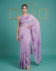 Lavender Soft Muga Cotton Saree with Resham Weaving Butties & Floral Pencil Art Pallu