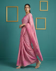 Pink Soft Muga Cotton Saree with Resham Weaving Butties & Floral Pencil Art Pallu