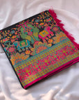 Pashmina Silk Darbari Saree with Meenakari Zari Woven Border Traditional Pallu with Tassels