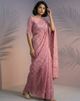 Pure Raspberry Silk Embroidered Saree with Leheriya Work and Sequin Border Lightweight Festive Silk Saree with Blouse