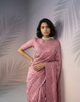 Pure Raspberry Silk Embroidered Saree with Leheriya Work and Sequin Border Lightweight Festive Silk Saree with Blouse