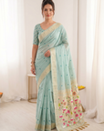 Sky Premium Soft Muga Cotton Saree with Paithani Swan Meenakari Pallu
