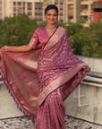 Pink Banarasi Jaal Satin Silk Pink Zari Woven Saree