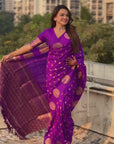 Purple Soft Silk Dual Zari Woven Saree with Peacock Border