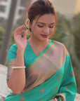 Sky Blue Zari Woven Nath Yeola Paithani Silk Saree