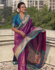 Purple Pure Tissue Zari Woven Patola Saree with Contrast Weaves