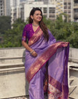 Lavender Pure Tissue Zari Woven Patola Saree with Contrast Weaves