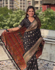 Jade Black Pashmina Kashmiri Silk Zari Woven Saree