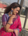 Pink Soft Silk Zari Woven Patola Saree with Contrast Weaves