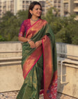 Mehendi Green Pure Tissue Zari Woven Patola Saree with Contrast Weaves