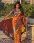 Orange Banarasi Contrast Jaal Soft Silk Zari Woven Saree