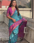 Sky Blue Soft Silk Zari Woven Patola Saree with Contrast Weaves