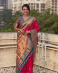 PInk Zari Woven Nath Contrast Yeola Paithani Silk Saree