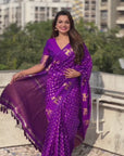 Purple Soft Silk Dual Zari Woven Saree with Deer Border