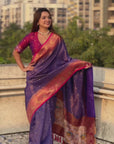 Violet Pure Tissue Zari Woven Patola Saree with Contrast Weaves