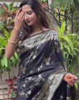 Black Banarasi Jaal Soft Silk Zari Woven Saree