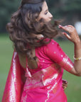 Pink Banarasi Jaal Soft Silk Zari Woven Saree