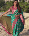 Sky Blue Banarasi Contrast Jaal Soft Silk Zari Woven Saree
