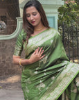 Mehendi Green Banarasi Jaal Soft Silk Zari Woven Saree