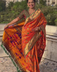 Orange Paithani Jaal Silk Zari Woven Saree
