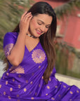 Violet Soft Silk Dual Zari Woven Saree with Peacock Border