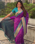 Purple Soft Silk Zari Woven Premium Patola Saree with Contrast Weaves