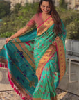 Firozi Blue Paithani Jaal Silk Zari Woven Saree
