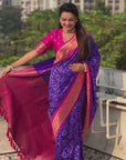 Violet Soft Silk Zari Woven Premium Patola Saree with Contrast Weaves