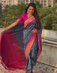 Blue Soft Silk Zari Woven Premium Patola Saree with Contrast Weaves