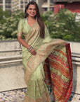 Pistachio Green Pashmina Kashmiri Silk Zari Woven Saree