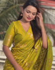 Mehendi Green Soft Silk Dual Zari Woven Saree with Deer Border