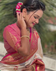 Cream Soft Silk Saree with Flower Butta Meenakari Zari Woven Saree