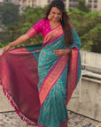 Sky Blue Soft Silk Zari Woven Premium Patola Saree with Contrast Weaves