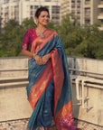 Blue Pure Tissue Zari Woven Patola Saree with Contrast Weaves