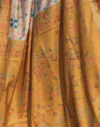Gold Tussar Silk Kalamkari Printed Saree with Zari Woven Border