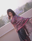 Black Kolam Silk Katha Printed Pushpa Saree
