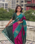 Pink Soft Silk Floral Border Contrast Zari Woven Saree