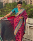 Magenta Soft Silk Zari Woven Premium Patola Saree with Contrast Weaves