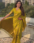 Mehendi Green Soft Silk Dual Zari Woven Saree with Peacock Border