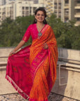 Orange Soft Silk Zari Woven Patola Saree with Contrast Weaves