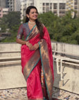 Pink Pure Tissue Zari Woven Patola Saree with Contrast Weaves