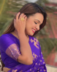 Violet Soft Silk Dual Zari Woven Saree with Deer Border