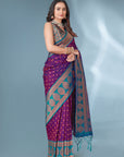 Purple Polka Paithani Silk Contrast Zari Woven Saree with Unstitched Blouse