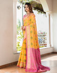 Yellow Organza Zari Woven Patola Saree